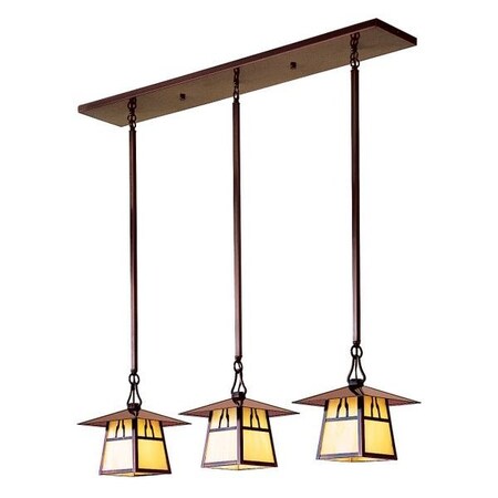 Arroyo Craftsman 8" Carmel 3 Light In-Line Chandelier With T-Bar Overlay, Slate, Clear Seedy Glass CICH-8/3TCS-S